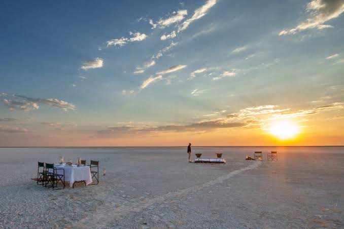 Sunset dining on the salt pans